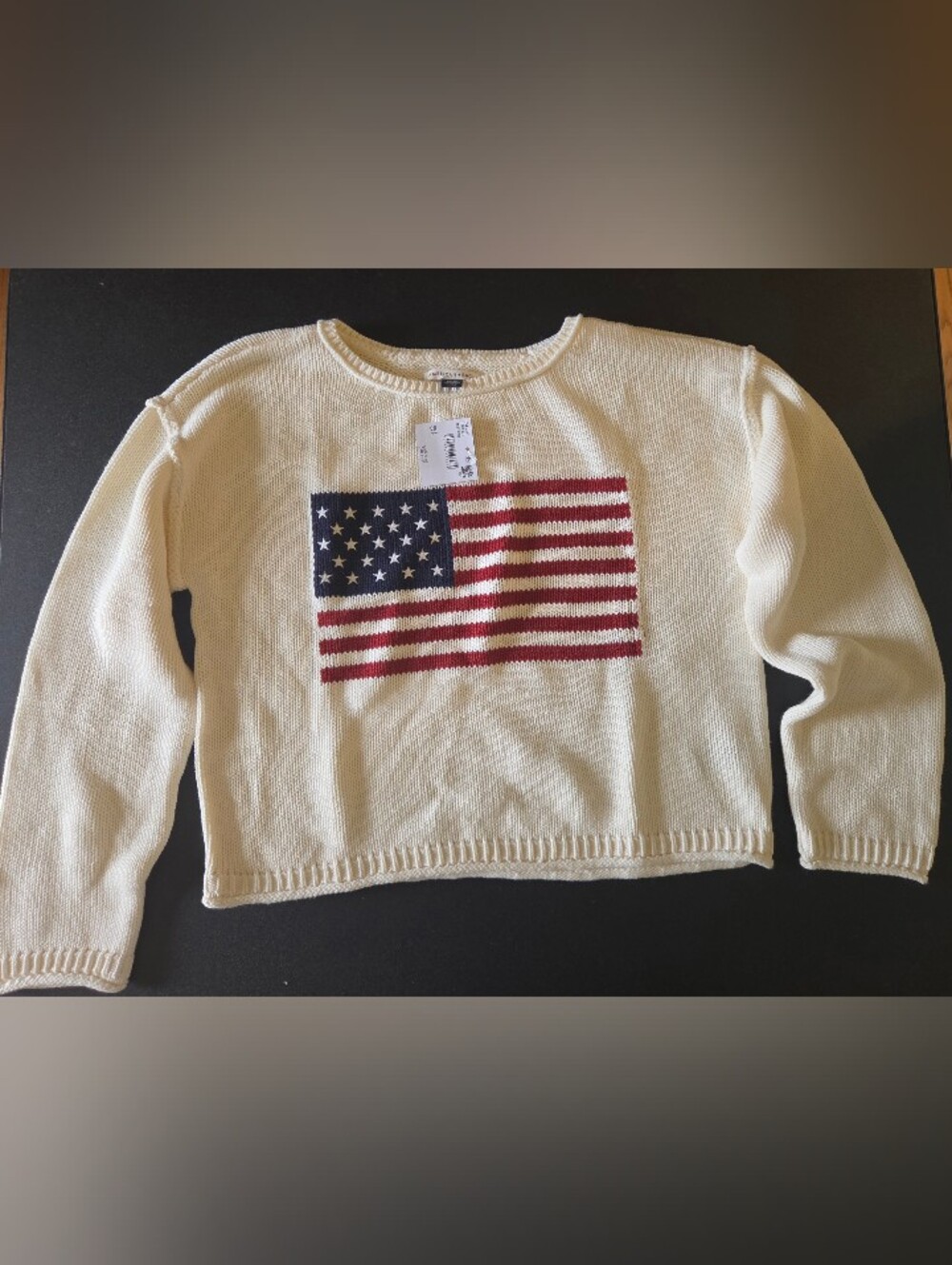 NWT American Eagle American Flag Graphic Knit Sweater - Chalk Size S